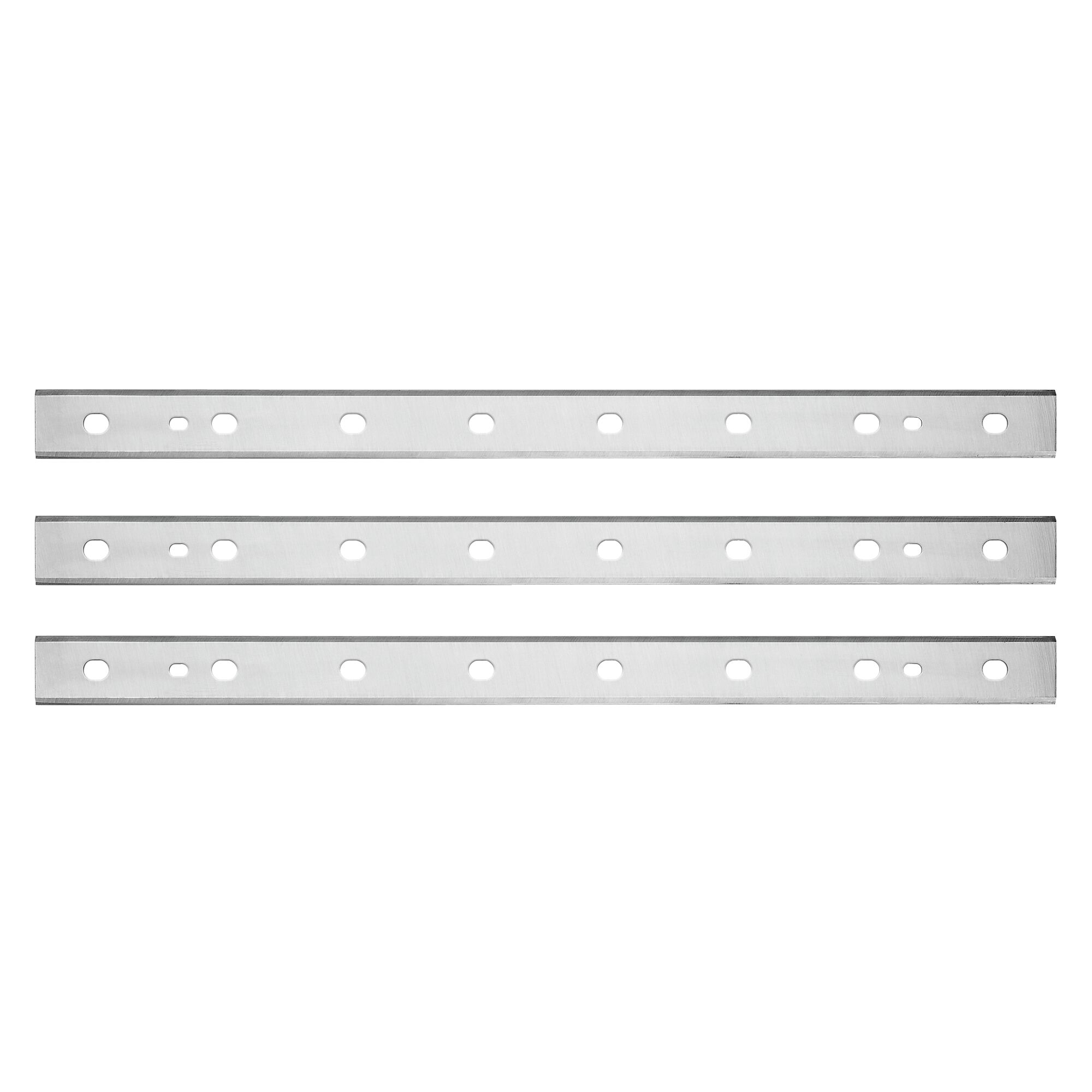 DEWALT planer blades for photography, SKUs DW7352, DW7352-2, three metal strips with holes.