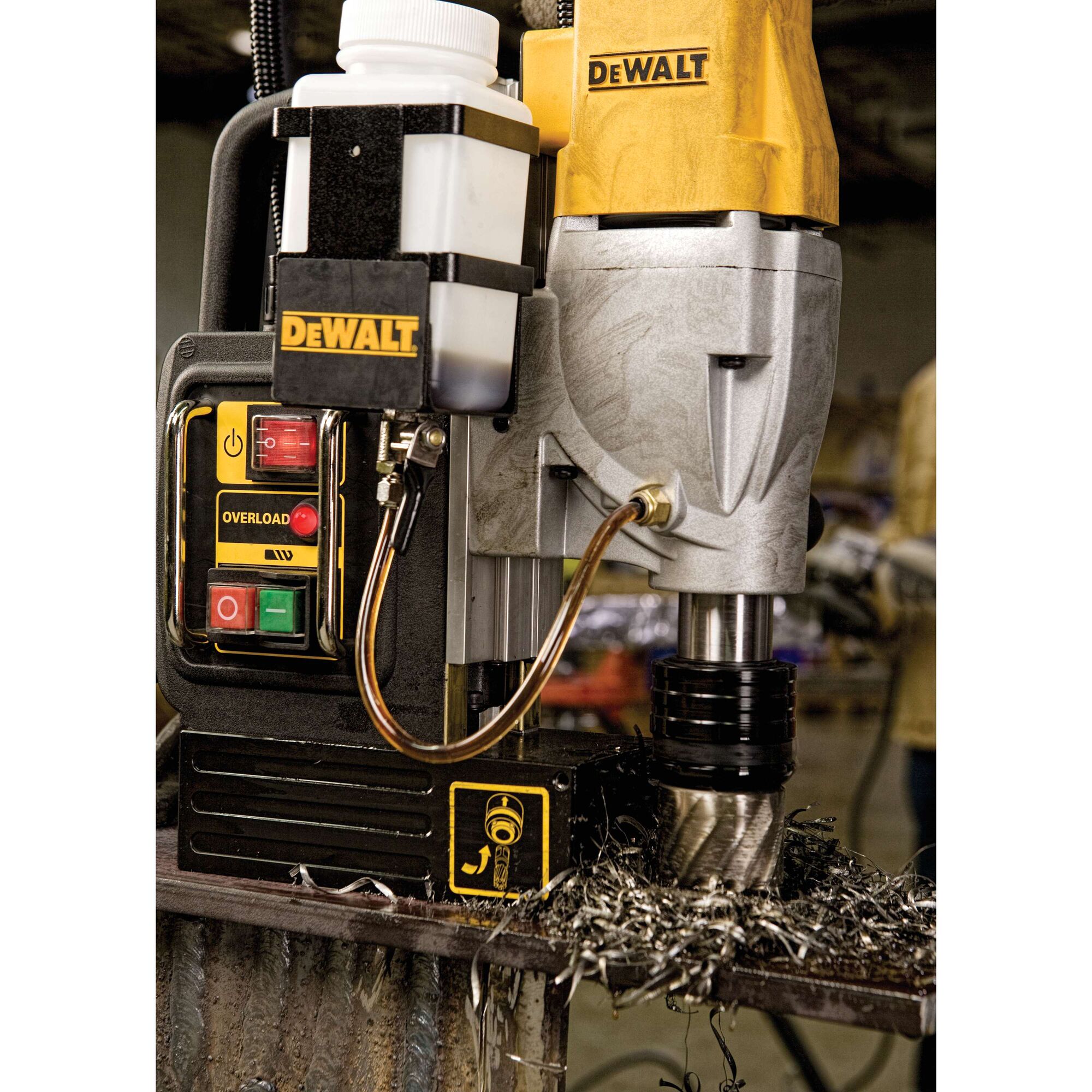 2 speed magnetic drill press being used at a construction site.