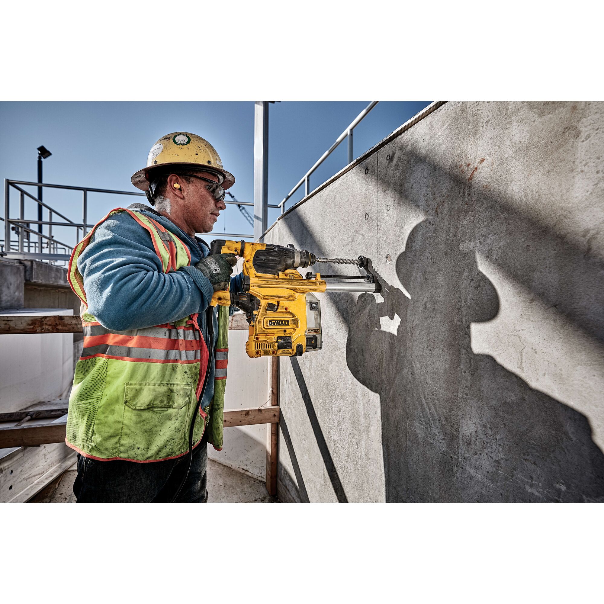 Profile of SDS Plus rotary hammer being used by person